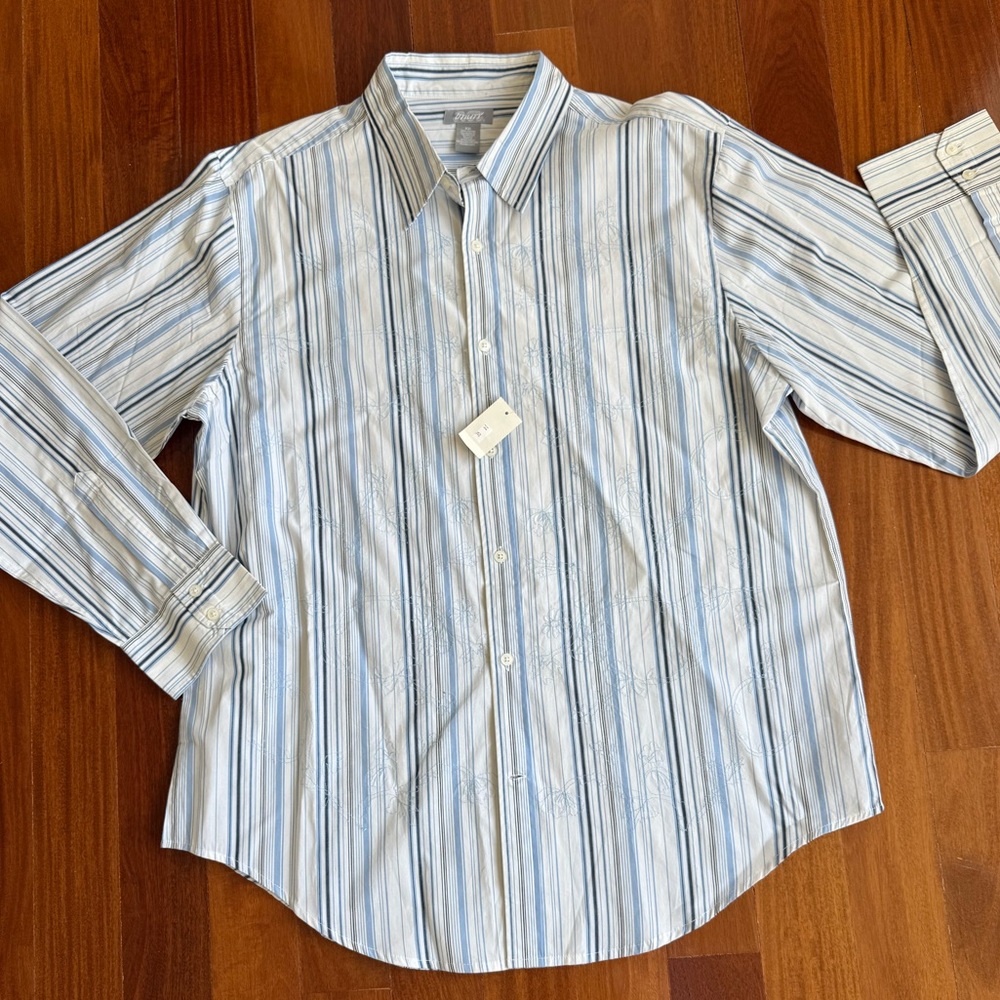 NWT Men Dress Casual Button Down Shirt Sz XXL Blue Embroidered Tropical Summer - Picture 4 of 10
